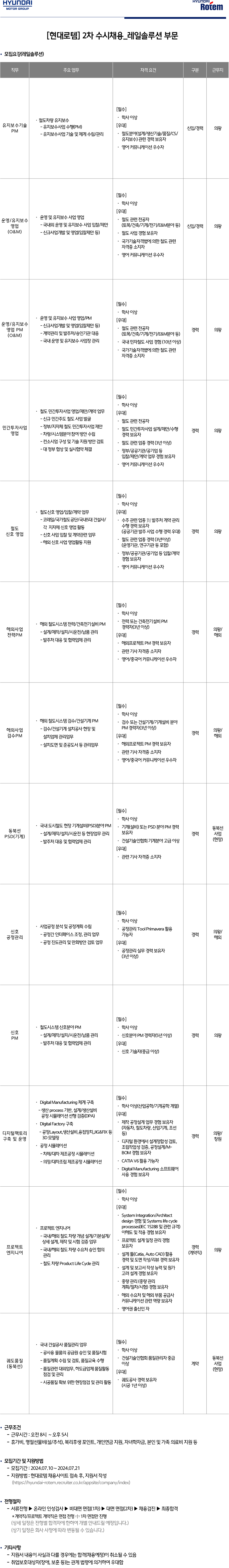 [현대로템] 2차 수시채용_레일솔루션 부문